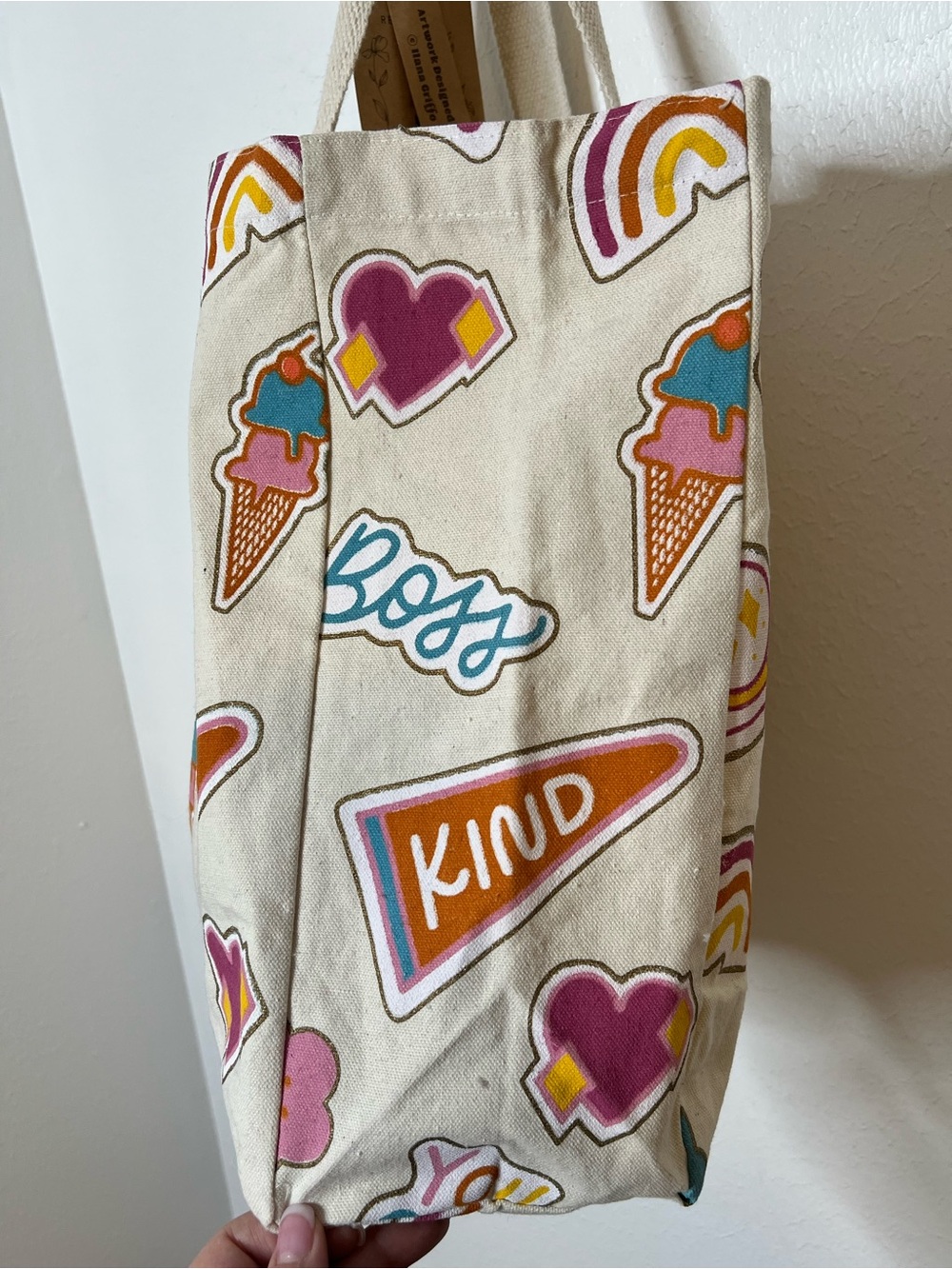 🪩 Canvas Tote Bag with Positive Patch Print 15x15x6” 12” Strap Drop - Picture 7 of 7